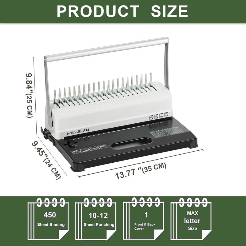 HOUYEE Store Binding Machine, 19 Holes, 450 Sheets, Comb Binding Machines with 50 PCS 1/2" Comb Binding Spines, Comb Binder Machine for Letter Size Paper，Adjustable Margin - Image 2